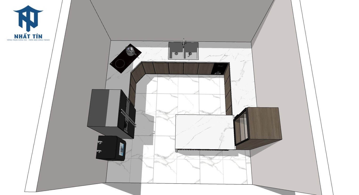 Bản vẽ thiết kế 3D tủ bếp