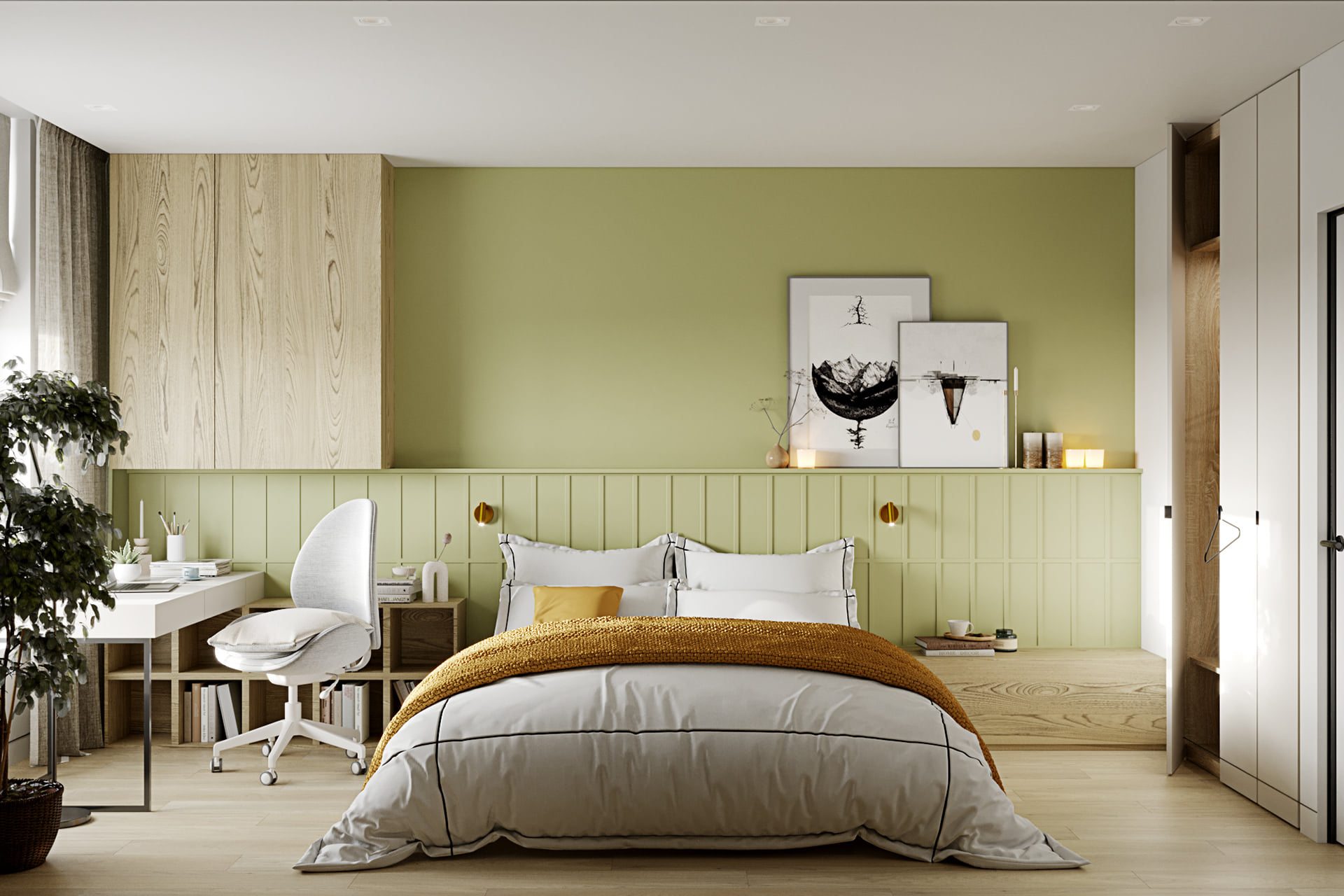 Mẫu thiết kế phòng ngủ tông màu xanh tạo cảm giác nữ tính và ấm cúng