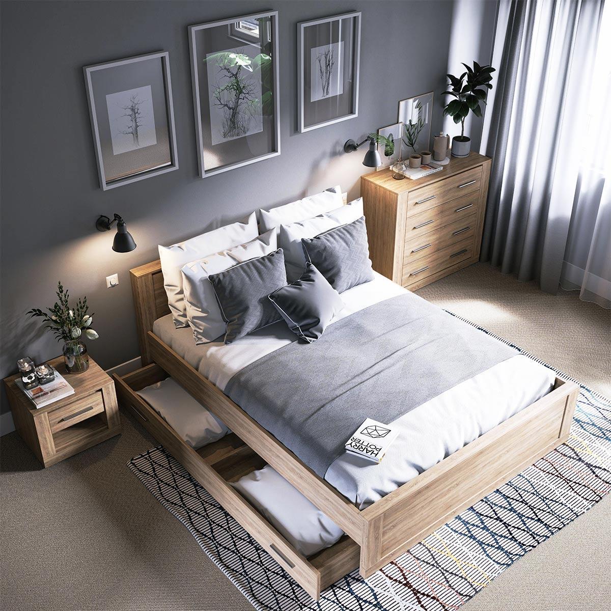 Giường gỗ công nghiệp là lựa chọn phổ biến cho nhiều phòng ngủ nhà cấp 4