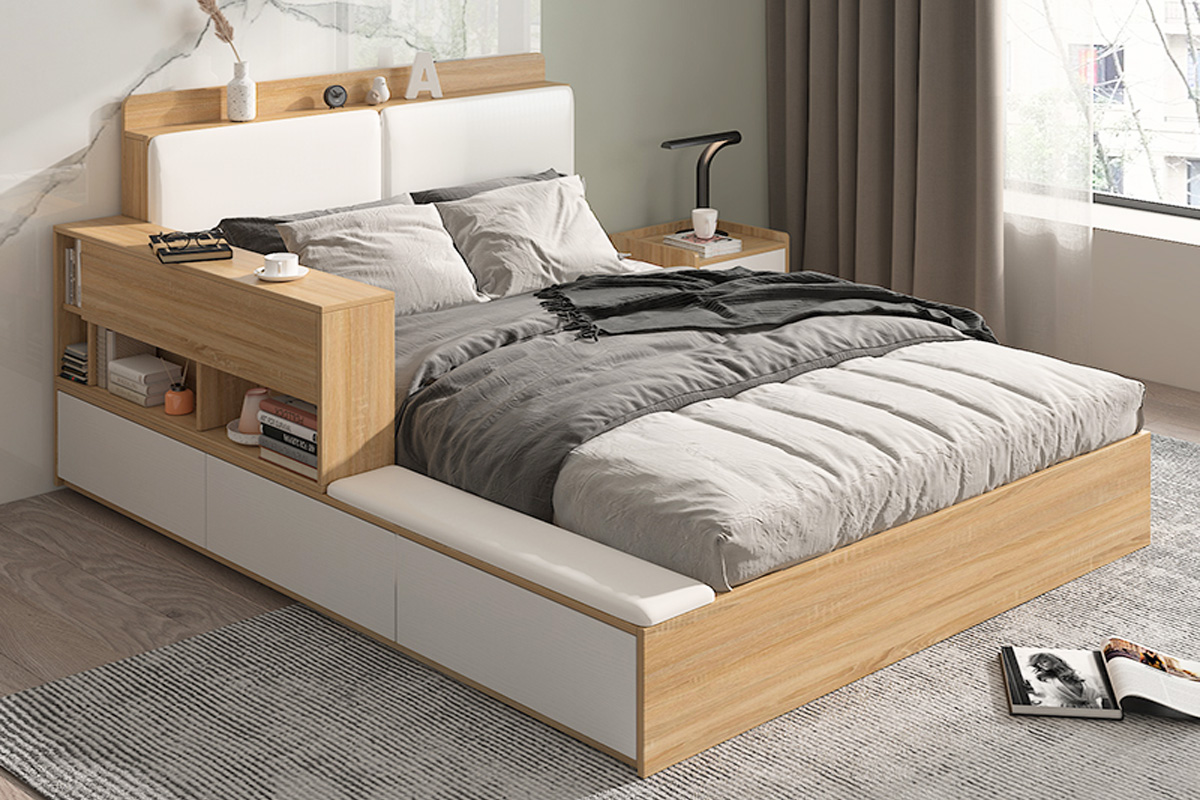 Mẫu giường gỗ công nghiệp hiện đại có ngăn kéo